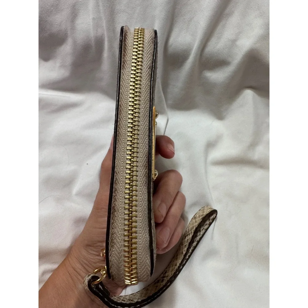 Michael‎ Kors Jet Set Python Embossed Leather Zip Around Wristlet Wallet Tan